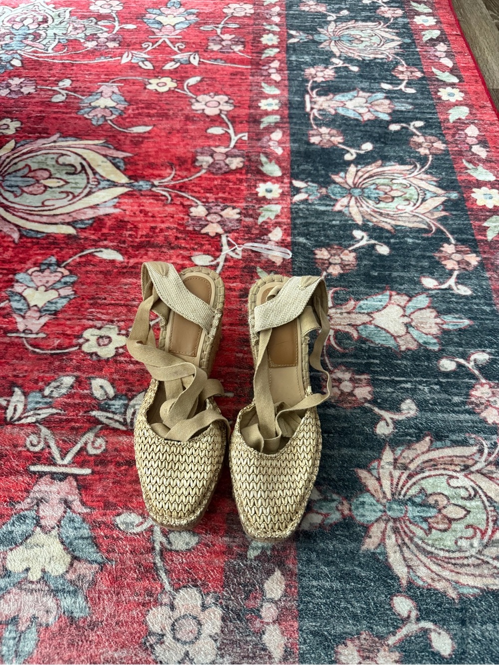 Woven Espadrille Tie-Ankle wedges
